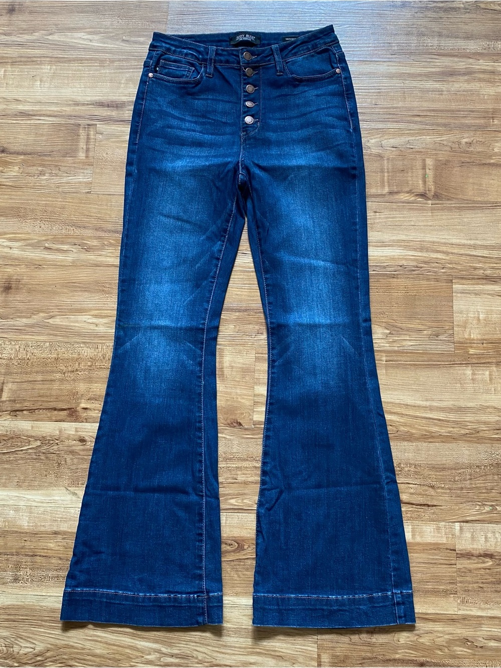 Judy Blue 29 Faye Hi Rise Button Fly Trouser Flare Dark Wash Jeans Western Boho